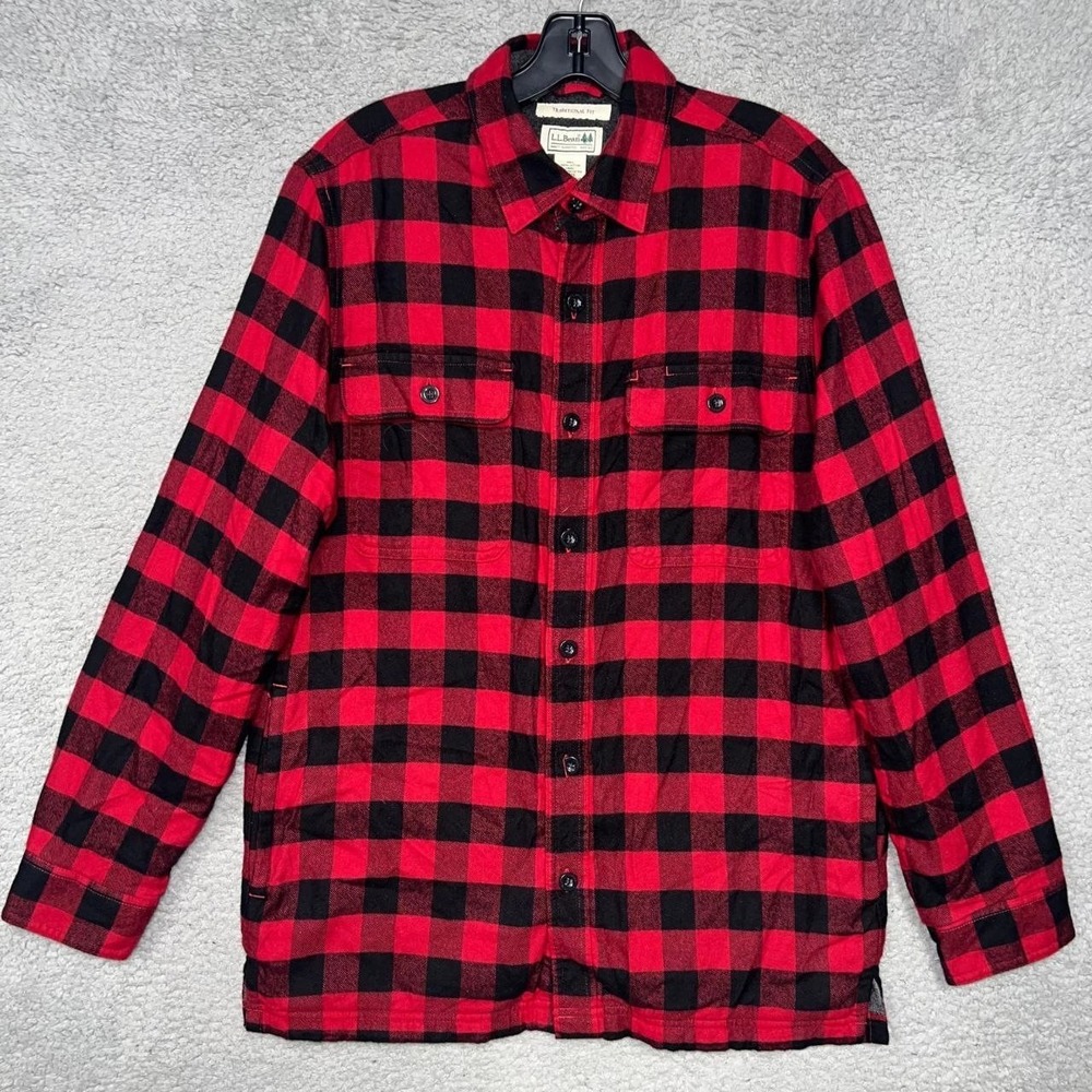 LL Bean Shirt Men's Sz Small Buffalo Plaid Fleece‎ Lined Traditional Fit Shacket